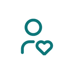 Person icon with heart symbol, teal color.