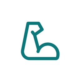 Arm flexing icon in circular frame.
