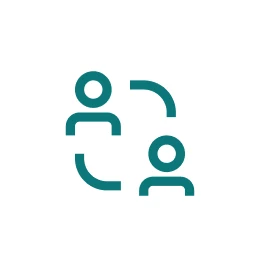 Two abstract human figures with connecting lines.